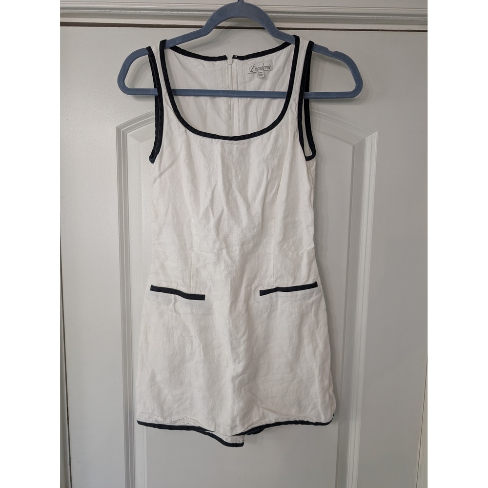 L'academie‎ Womens White Linen Sleeveless Romper Black Trim XXS Mini golf tennis